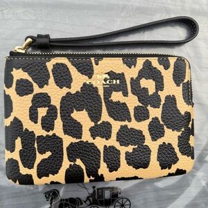 Coach Black and Tan Leopard Print Wristlet